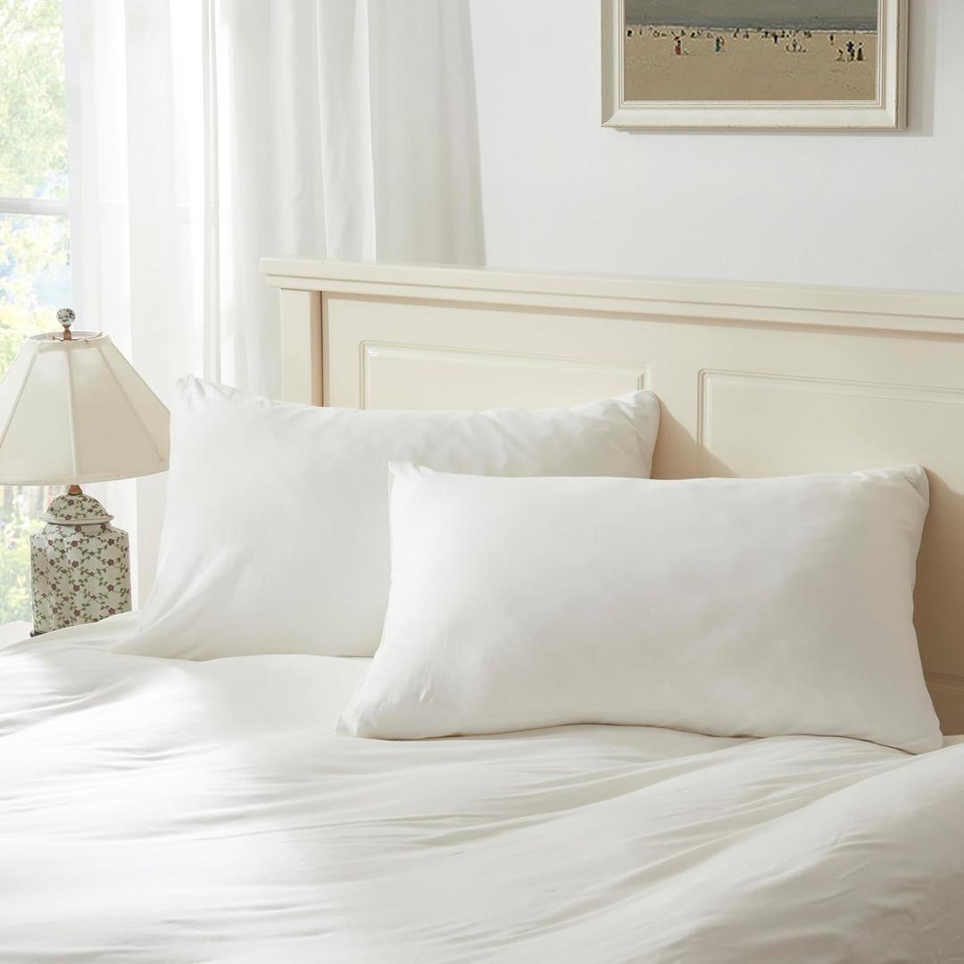H HOUSEHOLD 100% Jersey Knit Cotton Queen Size Pillowcases Set of 2, Super Soft Breathable Pillow Cases, Envelope Closure, Stretchy T-Shirt Fabric (White, Queen Size Pillowcase (20" x 30"))