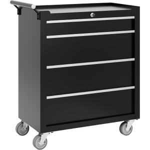 Garvee Rolling Tool Chest, 4 Drawers Tool Storage Cabinet, Toolbox with Wheels, Portable Tool Cabinet Organizer with Locking System & Drawer Liners, Tool Storage Cart for Garage, Workshop, Black