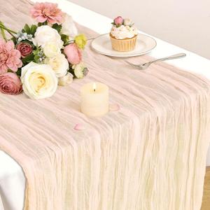 Champagne Table Runner, 10 Ft 120 in Cheesecloth Table Runner, Gauze Rustic Spring Table Runners for Wedding, Party, Baby & Bridal Shower, Boho Table Runners for Valentines Easter Mother's Day (Gold)