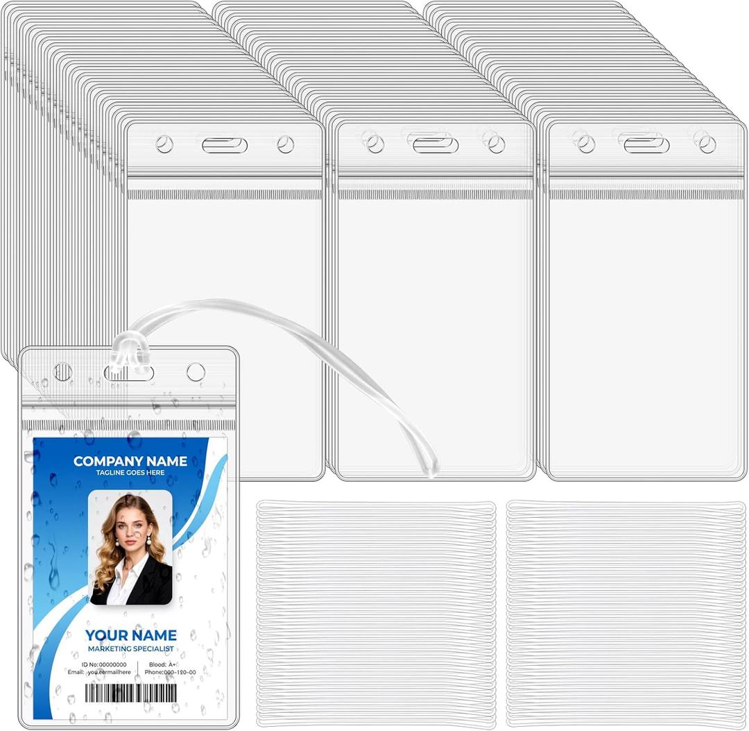 Oomcu 60 PCS Clear Plastic Luggage Tags Holders Bulk - Cruise ID Card Badge Label Tag Holder with Loops Straps for Suitcases, Backpacks, Travel, Office, Business Supplies,Baggage Name Tags (60)