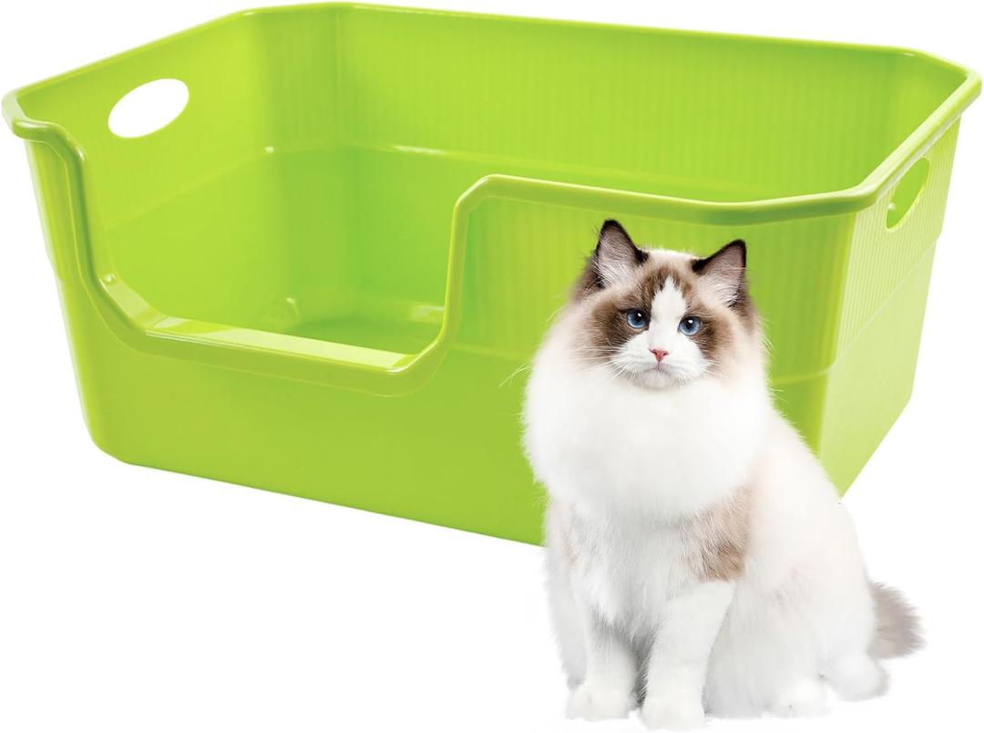 Large Litter Pan Low Entry,High Wall Litter Box Side Entry Plastic Cat Boxes for Indoor Cats Anti-Urine Leakage,High Sides Kitty Tray Open Kitten Toilet Low Entrance Green