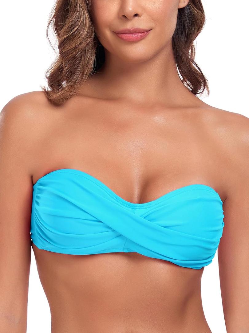Ocean Blues Women's Sky Blue Strapless Swimsuits for Women Bandeau Bikini Top Tie Back Halter Bathing Suit Top Suit Top, (Size Small)