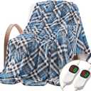 Homemate Electric Blanket Heated Queen Size - 84x90 Ultra Soft Cozy Flannel Heating Blanket with 10 Fast Heat Levels 8 Hours Auto Off Over-Heated Protection ETL Certification Keep Warm in Home (Rhombus Cyan)