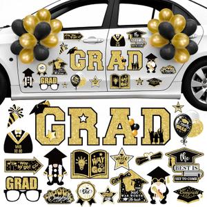 KatchOn, Graduation Car Magnets with Balloons - Pack of 51 | Magnetic Grad Stickers, Grad Balloons for Grad Parade Car Decor, Class of 2026 Decorations | Black and Gold Graduation Decorations 2026