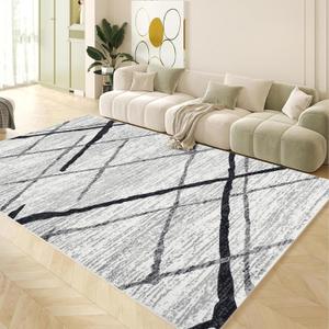Yancorp Area Rug 4'x6'for Living Room Washable Rug Soft Faux Wool Non-Slip Modern Carpet for Bedroom Indoor Mat Dining Room Office Grey Stripes