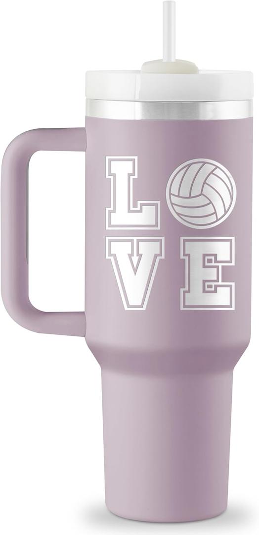ROSTANTEN Volleyball Gifts for Teen Girls & Team - Volleyball Stuff - 40 oz Engraved Tumbler with Handle & Straw - Gifts for Volleyball Players, Volleyball Coach - Volleyball Tumbler