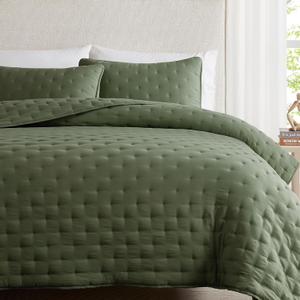 WDCOZY Olive Green California Cal King Size Quilt Bedding Sets with Pillow Shams, Oversized Lightweight Bedspread Coverlet, Bed Cover for All Season - 3 Pieces, 118x106 inches