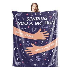 Wajade Get Well Gifts for Women Men After Surgery Hug Inspirational Blanket for Woman Thinking of You Gifts Healing Blanket Cancer Care Sympathy Gifts for Women Men Navy Blue Hug 50"x60"