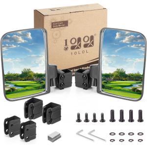 10L0L Golf Cart Mirror, No-drilling Side Rear View Mirrors Compatible with EZGO Club Car for Yamaha Golf Cart and Others (Black Clips)