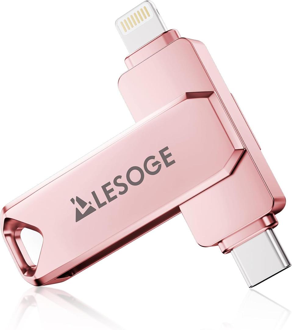 MFi Certified Flash Drive 256GB for iPhone Photo Stick Thumb Drive, High Speed USB Memory Stick iPhone Flash Drive for Photos Videos, External Storage Jump Drive for iPhone/iPad/Android/PC (Pink)