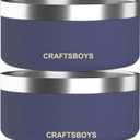 Dog Bowl, Dog Food Water Bowl with Non-Slip Rubber Base, Stainless Steel, Double Wall Small Medium Large Dogs, 32oz, Pack of 2 (Blue)