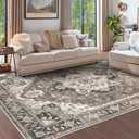Washable Living Room Area Rug - 9x12 Large Bedroom Rug Distressed Oriental Non-Slip Non-Shedding Print Floor Carpet for Dining Room KitchenBeige, 9ft x 12ft