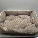 INVENHO Large Rectangle Orthopedic Dog Bed for Medium Small Dogs, Washable Soft Calming Puppy Sleeping Cuddler With Anti-Slip Bottom L(30"x24"x9") (Beige)