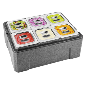 Insulated Cold Food Buffet Ice Serving Trays 6 Lids 6 Pans 2 Ice Packs Insulation Box Cooled Condiment Serving Container Ice Platter Food Cooler for Parties Buffets Fruit Market