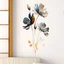 Flaxarne Luxury Silver Gray Gold Floral Wall Stickers 3D Flower Wall Decals Peel and Stick Wall Art Decor for Bedroom Living Room Office Dormitory