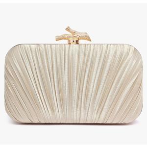Women Evening Bag Clutch Purse, Pleated Satin Seashell Evening Clutch for Wedding Party Cocktail Prom Dinner with Pearl Chain