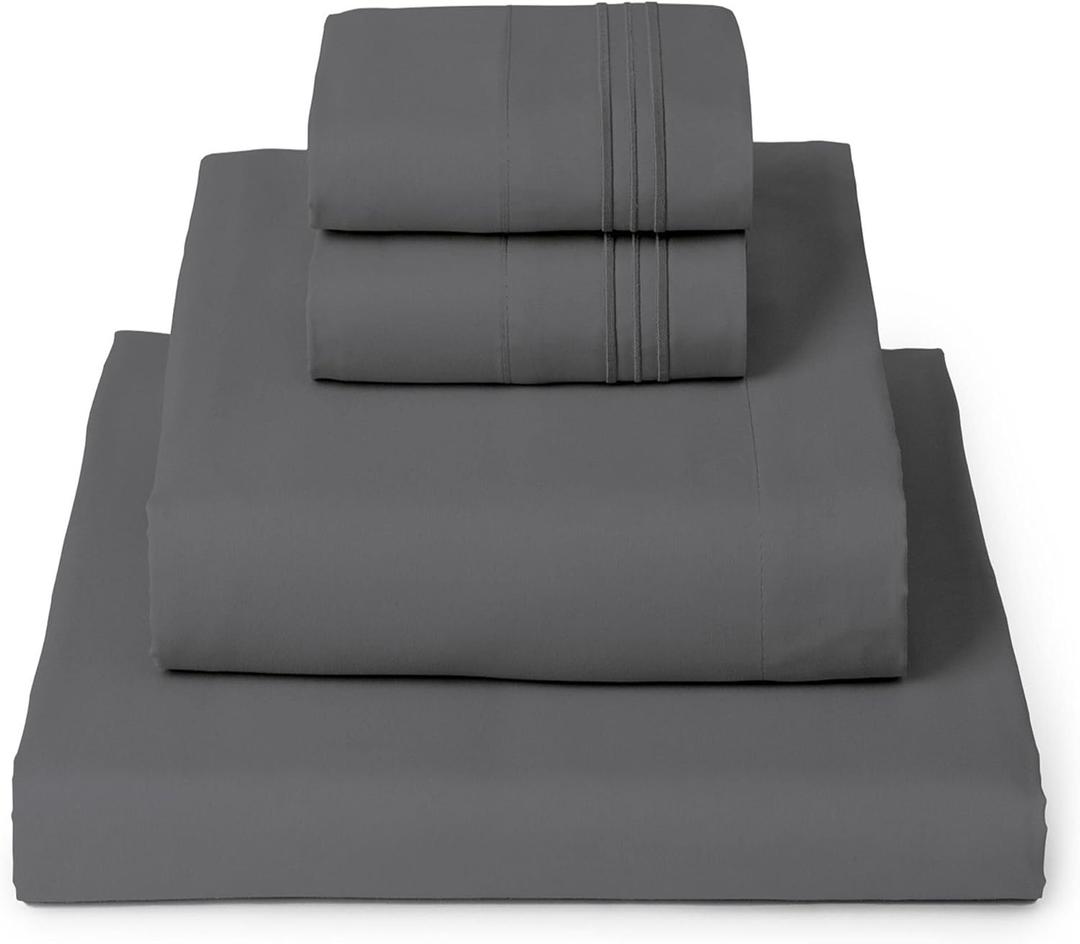 Mellanni Queen Sheets Set - 4 PC Iconic Collection Bedding - Hotel Luxury, Extra Soft, Cooling Bed Sheets - Wrinkle, Fade, Stain Resistant (Queen, Gray)