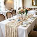 16 Pack Beige Cheesecloth Table Runner 35x120 Inch Boho Gauze Cheese Cloth Table Runners, 10 FT Long Rustic Sheer Table Runners for Wedding Bridal Baby Shower Birthday Party Table Decorations