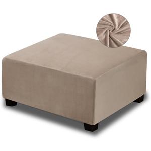 NeColorLife Square Ottoman Cover Velvet Ottoman Slipcover Thick Stretchable Footrest Stool Covers with Elastic Band for Oversized Ottoman (XX-Large Size,Taupe) (XXL Length: 45"-55",Width: 45"-55")
