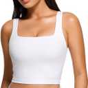 CRZ YOGA Butterluxe Square Neck Crop Tank Tops for Women - Workout Longline Sports Bras Padded Yoga Camisole, Medium