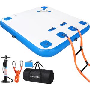 Inflatable Floating Dock, Swim Platform Floating Island Raft, Large Air Mat Inflatable Water Pad with None-Slip Surface for Lake Pool Beach Ocean (White+Blue)