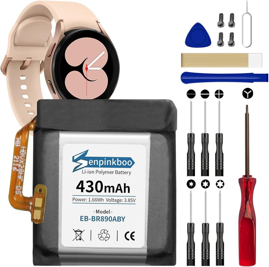 for Samsung Galaxy Watch 4 Battery Upgraded [430mAh] EB-BR890ABY Battery for Watch 4 Classic SM-R890 46mm/SM-R870 44mm Replacement with Repair Tool Kit+Screws