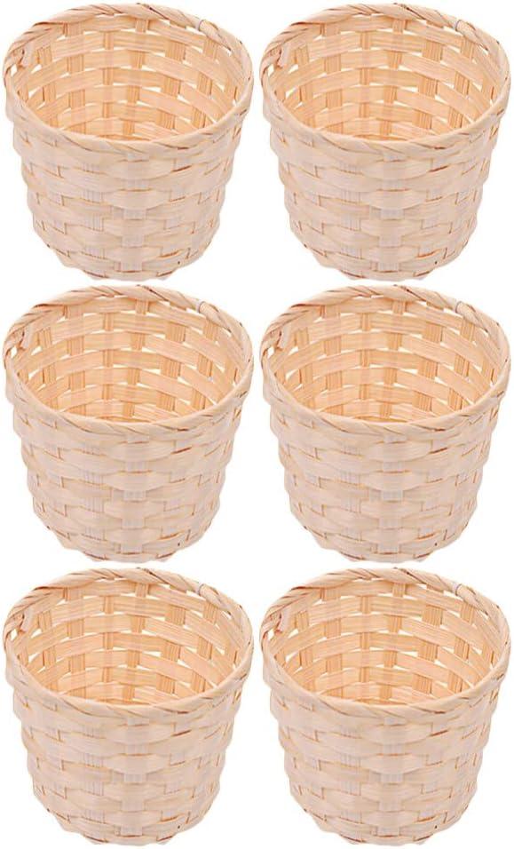 Zerodeko Hand Woven Small Desktop Storage Basket Organizer for Home Office Sundries Snacks and Dried Flowers 2.95X2.95X2.36 Inch (Log color 6pcs)