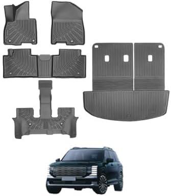 All Weather Floor Mats for 2026 Hyundai Palisade Hybrid 7 Seat Only, Custom Fit TPE Floor Liners & Cargo Mat with Backrest Mats Full Set, Black Car Accessories for Hyundai Palisade 2026