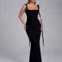 Auraxe Formal Wedding Guest Long Dresses for Women Elegant Bodycon Ruffle Corset Cocktail Party Maxi Dress (Black, Medium)