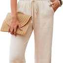 Beautiful Nomad Women's Linen Pants High Waisted Straight Pant Casual Flowy Wide Leg Drawstring Trousers with Pockets (Medium, Beige)