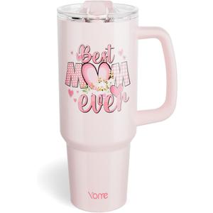 YOME 40oz Mom Tumbler with Handle and Flip Straw | Stainless Steel Best Mom Ever Gifts Insulated Water Bottle | Keeps Drinks Cold | Dishwasher Safe | Cupholder Friendly | Gym Travel Yoga