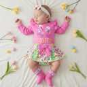 Newborn Baby Girl My 1st Easter Outfit Bunny Romper Bloomers Tutu Skirt Socks Headband Set First Easter Outfit (Pink, 6-9M)