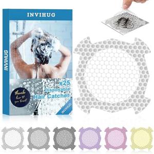 INVIHUG, 25 Pack Disposable Drain Hair Catcher, Shower Drain Hair Catcher Stickers for Shower and Drain Cover. (White)