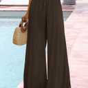 KISSMODA Womens Palazzo Lounge Pants Drawstring Elastic Waist Wide Leg Pants with Pockets Casual Boho Trousers (Brown, XL)