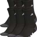 adidas Crew Socks for Boys and Girls Youth (6-Pack) Athletic Cushioned and Comfortable, Tall Mid-Calf (Large, Black/Onix Grey/White)