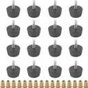 16Pcs M6x20 Medium Hard Rubber Bumper Feet with Screw-in Nut for Furniture Glide Leveling Floor Protector