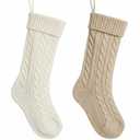 AJINUAHDL Christmas Socks, Pendants, Room Decoration, Festival Atmosphere, Scene Arrangement (2 Pair, White & Beige)