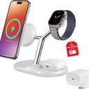 3-in-1 Wireless Charging Station for Apple Devices - Fast Charging Station for iPhone and Watch with MagSafe, Stable Charger Stand for iPhone 12-15 & iPhone 16 & iWatch & AirPods (Included adapter, White)