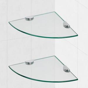 Glass Corner Shower Shelves, Tempered Floating Glass Shelves Wall Mount, Shower Caddy Organizer, Bathroom Corner Shelf with Zinc Alloy Brackets for Bathroom, Kitchen, Living Room, 9.8" x 9.8", 2 Pack