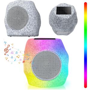 Upgraded Outdoor Rock Speaker Bluetooth Speakers 48 W Deep Bass (2 Pack)  16 Hr Playtime, Bluetooth 5.4 TWS Stereo, AluminumAlloy Mesh,IPX5 Waterproof Solar-Powered Speaker Perfect for Pool, Garden
