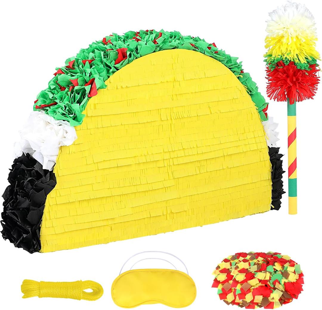27" Taco Piata Party Supplies - Large Paper Mache Taco Figurine for Fiesta, Cinco De Mayo, Birthday & Taco Two-Tuesday - Mexican Theme Centerpiece & Interactive Game for Candy & Fillers