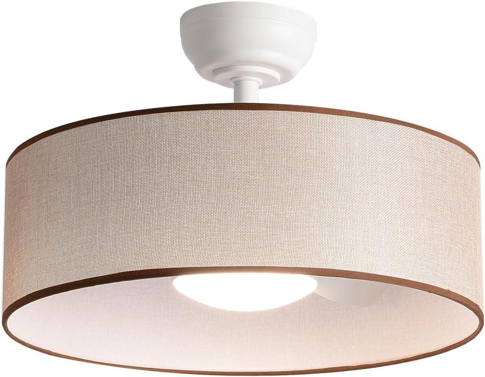 LED 20 Smart Linen Fabric Drum Dimmable Ceiling Fan with Light and Remote, Low Profile Round Lamp Lighting, Small Circle Semi-Flush Mount Fandelier Fixture for Indoor Bedroom Dining Kitchen