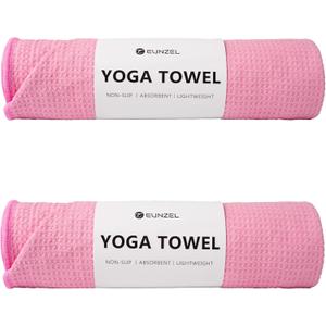 Eunzel 2 Pack Hot Yoga Towel, Non-Slip Yoga Mat Towel with Grip Dots Stickyfiber Sweat Absorbent Towel for Hot Yoga, Pilates and Workout 72" x 24", Pink