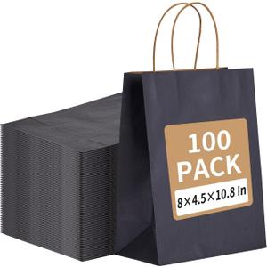 RACETOP 100 Pack 8x4.5x10.8 Inch Medium Navy Blue Paper Gift Bags with Handles Bulk, Kraft Bags, Shopping Bags for Boutique, Wedding Party Favor, Merchandise, Retail, Small Business, Bulk