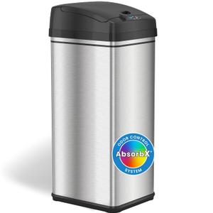 iTouchless 13 Gallon Kitchen Trash Can with Lid and Odor Filter, Motion Sensor Stainless Steel Rectangular Trashcan for Home Office Work Bedroom Living Room Garage Large Capacity Slim Wastebasket (Brushed Silver)