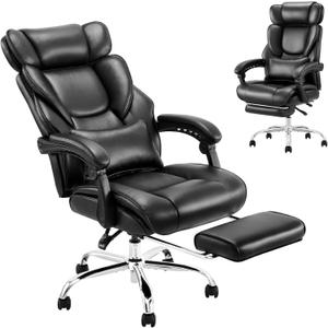 COLAMY Office Chair with Retractable Footrest, Ergonomic High Back Design Executive Computer Desk Chair with Removable Lumbar Pillow, 90-135Reclining, Thick Bonded Leather for Home Office Work, Black COLAMY Office Chair with Retractable Footrest, Ergonomic High Back Design Executive Computer Desk Chair with Removable Lumbar Pillow, 90-135Reclining, Thick Bonded Leather for Home Office Work, Black