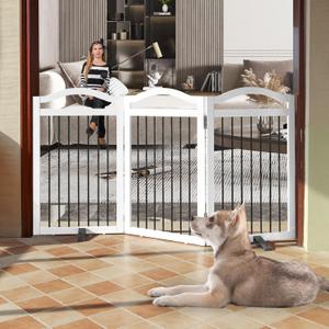 ZJSF Freestanding Foldable Dog Gate Indoor, Pet Gate for Doorways, Dog Fence for The House, Sturdy Wood Puppy Gate for Stairs, White Pet Gate with Support Feet for Hallways, 32 "Height-3 Panels