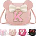 XSUIOY Toddler Purse Girl Wallet for Kids 2-9 Year Old Birthday Gifts,Cute Mouse Ear Bow Crossbody Shoulder Purses,Personalized Initial Purse Toddler Wallet Gifts for Little Girl(pink-K)