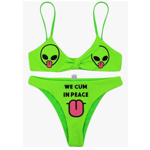 JUMISEE Women Skull Letter Pattern Goth Bikini Set 2 Piece High Waist Bandeau Swimsuit, Size - M