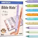 WRITECH Bible Mate Journaling Set: No Bleed Bible Highlighters & 0.7mm Black Ink Ballpoint Pens, Fast-Drying Ink, Pastel Colors Highlighter, Journaling Kit, 9ct
